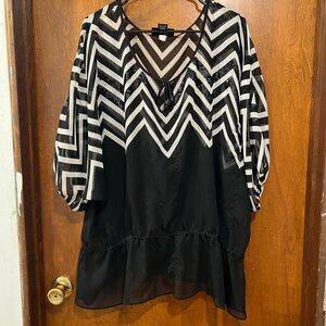 Lane Bryant Black and White Chevron Blouse